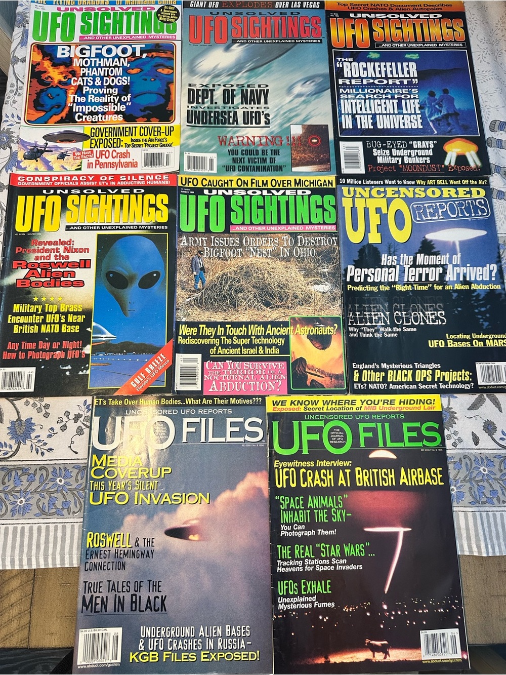 Vintage 90s Unsolved UFO Sightings Magazine Lot 8pc Complete 1996 Full Year Run